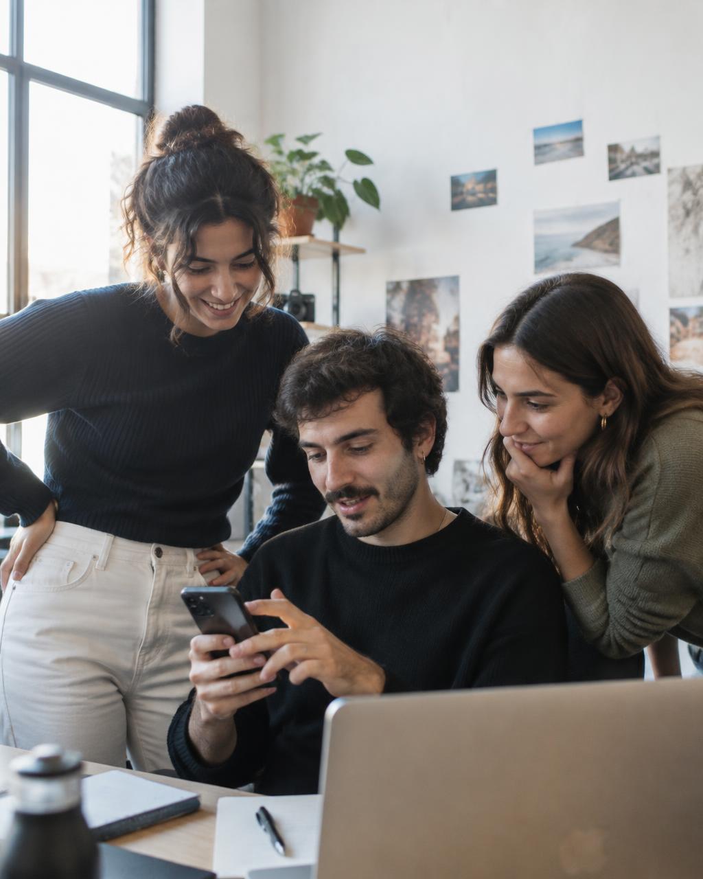 Criadora a rever conteúdo num smartphone